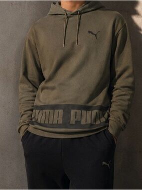Puma Forest Green Logo Pullover Hoodie Size Large